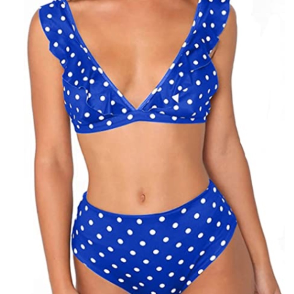 Retro 2 pc Polka Dot High Waist Tankini Swimsuit